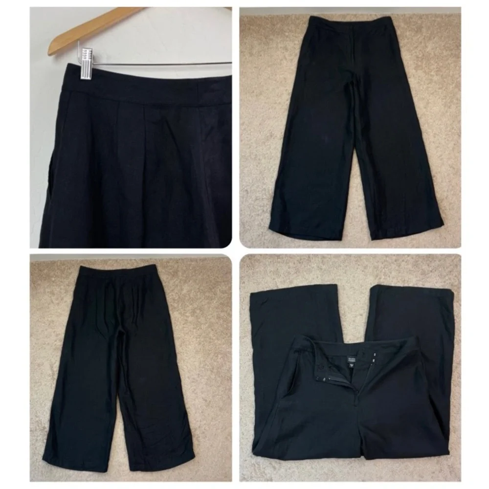 Eileen Fisher Black Flat Front High-Rise Wide Leg Ankle Crop Linen Pants Small - Picture 8 of 16